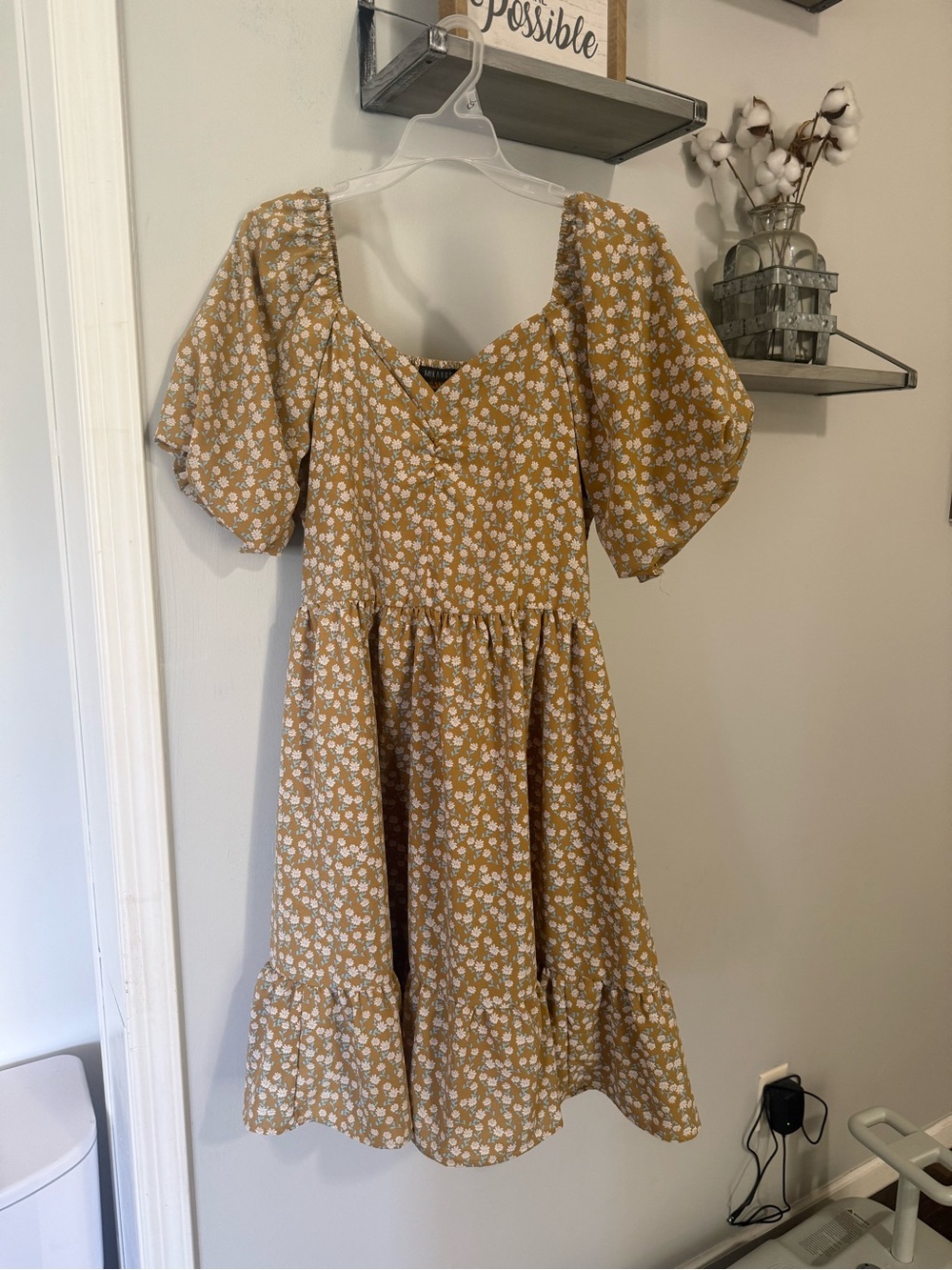 Mikarose Mustard Yellow Floral Mini Dress